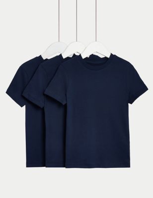 

Boys,Unisex,Girls M&S Collection 3pk Pure Cotton Plain T-Shirts (2-8 Yrs) - Navy, Navy