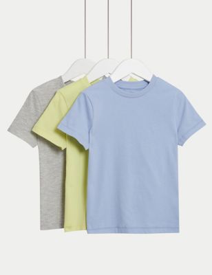 M&S 3pk Pure Cotton Plain T-Shirts (2-8 Yrs) - 2-3 Y - Yellow Mix, Yellow Mix,Red Mix,Navy Mix,Grey 