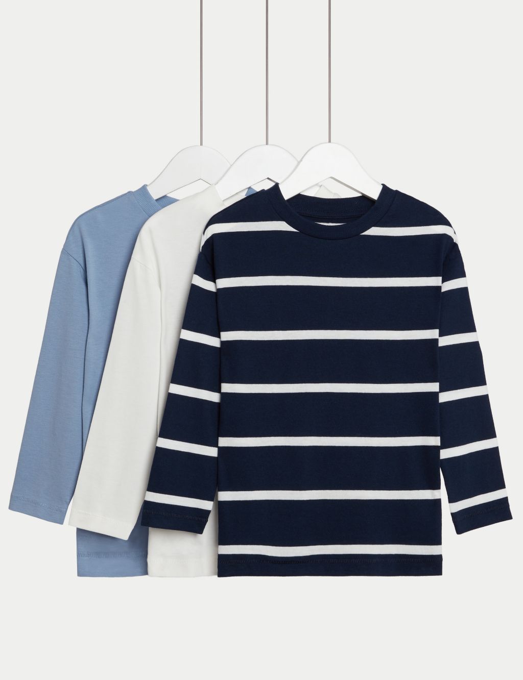 3pk Cotton Rich Striped and Plain Tops (2-8 Yrs)
