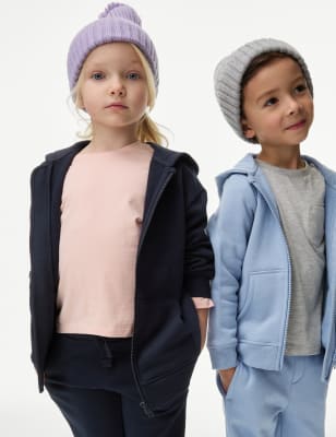 Boys Girls Plain Cotton Rich Tracksuit Zip Up Hoodie and Joggers