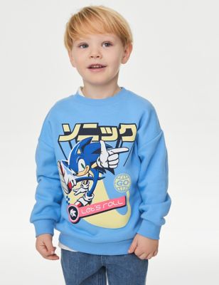 M&S Boys Cotton Rich Sonic the Hedgehog Sweatshirt (2-8 Yrs) - 3-4 Y - Blue, Blue