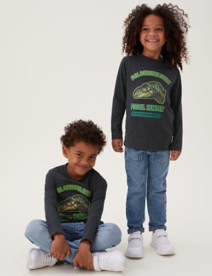 

Boys,Unisex,Girls M&S Collection NHM™ Cotton Rich Dinosaur Top (2-12 Yrs) - Charcoal, Charcoal