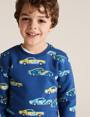 Organic Cotton Car Print Sweatshirt (2-7 Yrs) | M&S