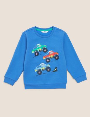 M&S Boys Cotton-Rich Monster Truck Sweatshirt (2-7 Yrs)