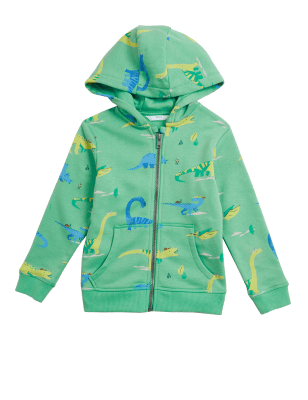 

Boys M&S Collection Cotton Rich Dinosaur Hoodie (2-7 Yrs) - Medium Green, Medium Green