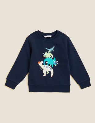 

M&S Collection Sudadera de algodón de dinosaurios (2-7 años) - Navy, Navy