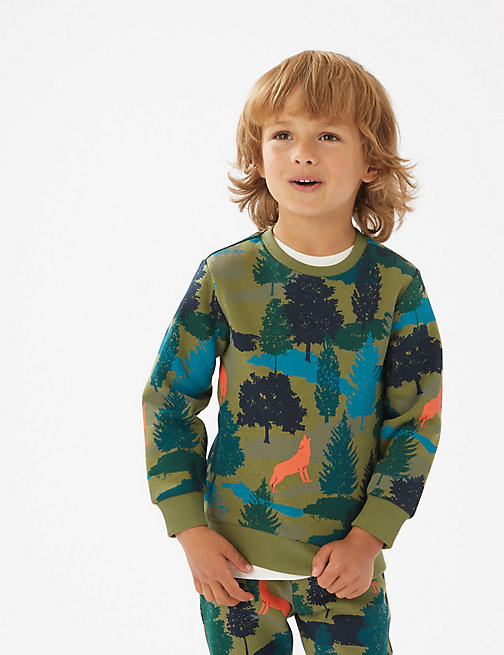 Marks And Spencer Boys M&S Collection Cotton Rich Forest Sweatshirt (2-7 Yrs) - Multi
