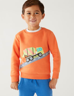 

M&S Collection Sudadera de algodón con diseño de camión (2-8 años) - Orange, Orange