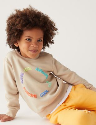 club patroon Eenheid Katoenrijke sweater met opschrift (2-8 jaar) | M&S BE