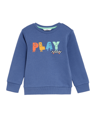 

Boys M&S Collection Cotton Rich Play Slogan Sweatshirt (2-8 Yrs) - Mid Blue, Mid Blue