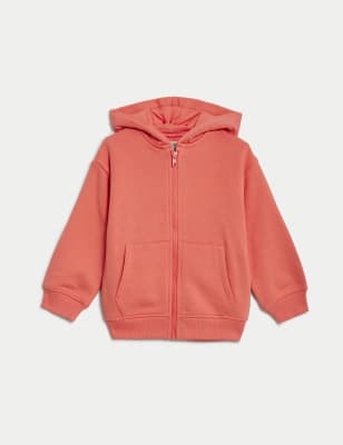 

M&S Collection Sudadera con capucha de algodón con cremallera (2-8 años) - Coral, Coral