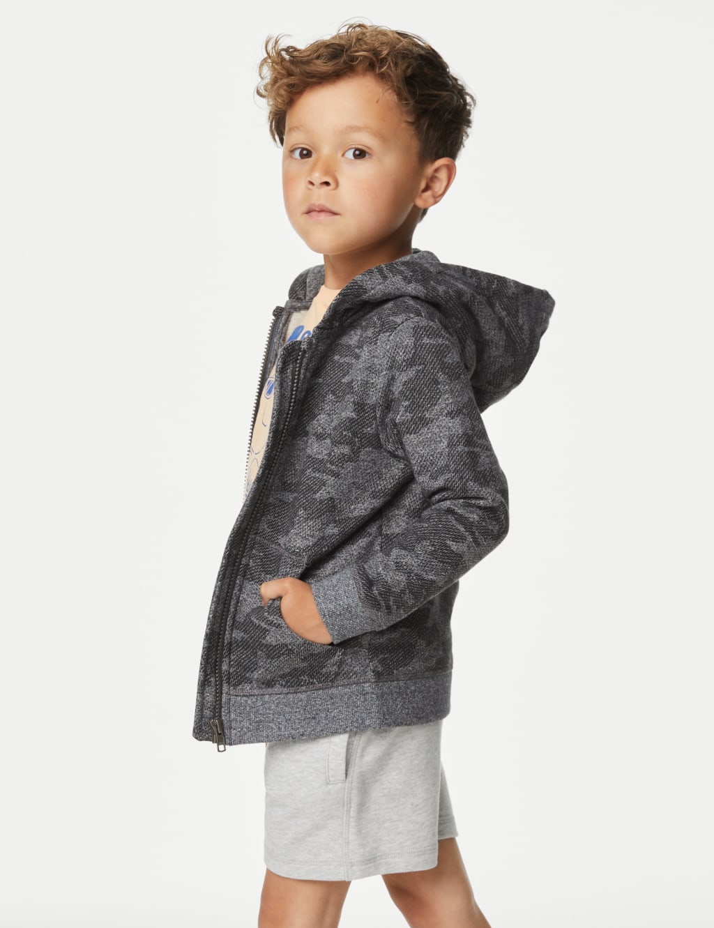 Cotton Rich Patterned Zip Hoodie (2-8 Yrs) image 1