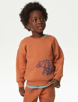 

M&S Collection Sudadera de algodón con diseño de oso (2-8 años) - Orange, Orange