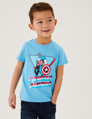 

Boys M&S Collection Pure Cotton Captain America™ T-Shirt (2-7 Yrs) - Blue, Blue