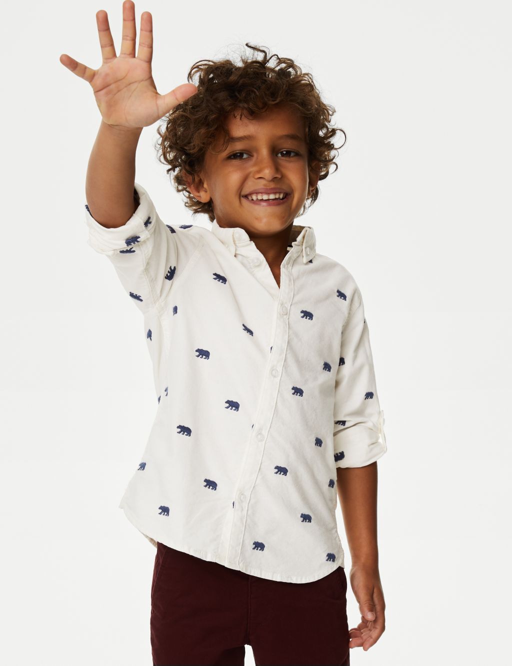 Pure Cotton Bear Embroidered Oxford Shirt (2-8 Yrs) image 1