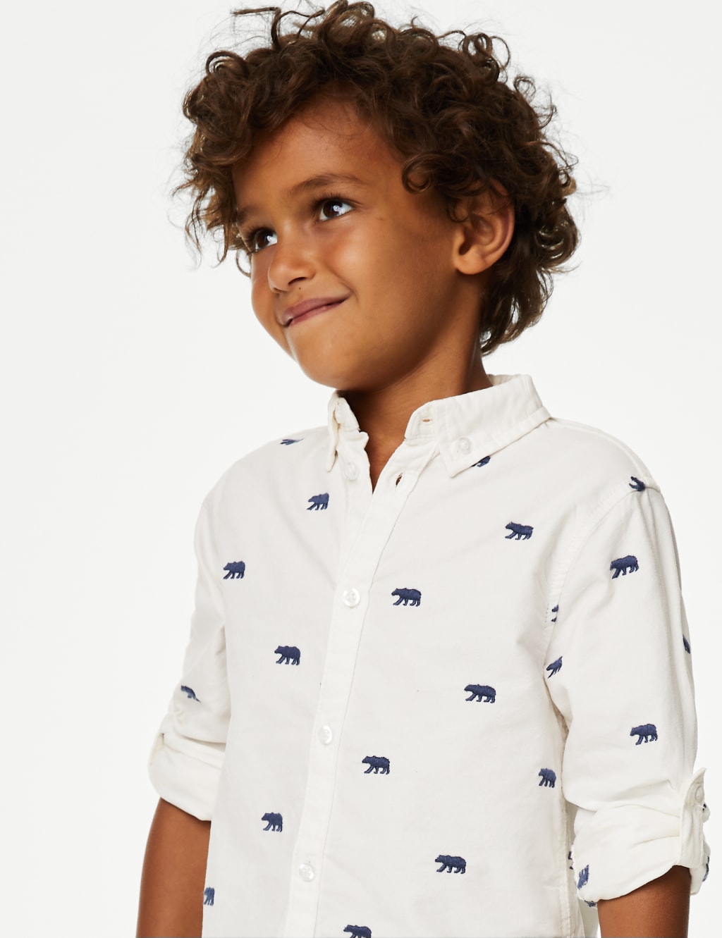 Pure Cotton Bear Embroidered Oxford Shirt (2-8 Yrs) image 3