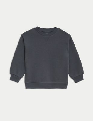 M&S Cotton Rich Plain Sweatshirt (2-8 Yrs) - 3-4 Y - Dark Grey, Dark Grey,Carbon,Oatmeal,Dusted Pink