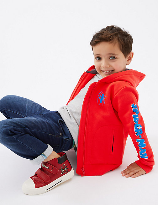 Marks And Spencer Boys M&S Collection Cotton Rich Spider-Man Hoodie (2-7 Yrs) - Red Mix, Red Mix
