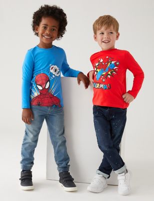 Marks And Spencer Boys M&S Collection 2pk Pure Cotton Spider-Man Tops (2-7 Yrs) - Multi