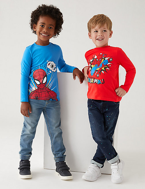 Marks And Spencer Boys M&S Collection 2pk Pure Cotton Spider-Man Tops (2-7 Yrs) - Multi