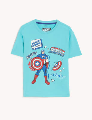 

Boys M&S Collection Pure Cotton Captain America™ T-Shirt (2-8 Yrs) - Blue, Blue