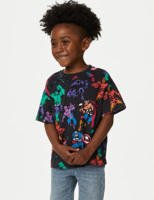 

M&S Collection T-Shirt aus reiner Baumwolle mit Marvel™ Avengers™-Motiv (2-8 Jahre) - Charcoal Mix, Charcoal Mix
