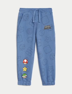 M&S Boy's Cotton Rich Super Mario Joggers (2-8 Yrs) - 4-5 Y - Blue, Blue