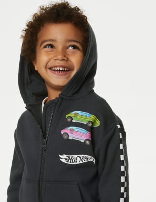 M&S Boys Cotton Rich Hot Wheels Hoodie (2-8 Yrs) - 3-4 Y - Carbon, Carbon