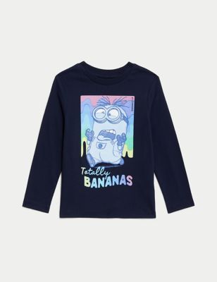 boys m&s collection pure cotton minions™ top (2-8 yrs) - navy, navy