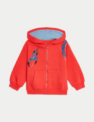 M&S Boy's Cotton Rich Spider-Man Hoodie (2-8 Yrs) - 3-4 Y - Red, Red