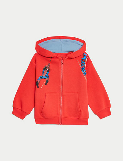 m&s collection cotton rich spider-man™ hoodie (2-8 yrs) - 3-4 y - red, red