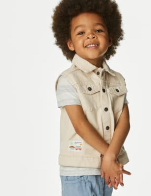 Pure Cotton Sleeveless Denim Jacket (2-8 Yrs)