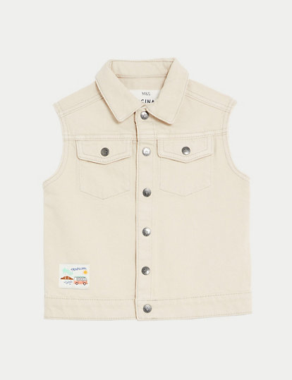 Pure Cotton Sleeveless Denim Jacket (2-8 Yrs)