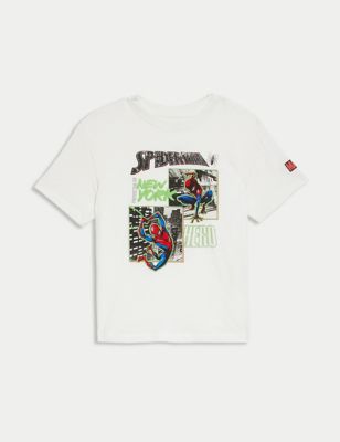 M&S Boy's Pure Cotton Spider-Man T-Shirt (2-8 Yrs) - 3-4 Y - White Mix, White Mix