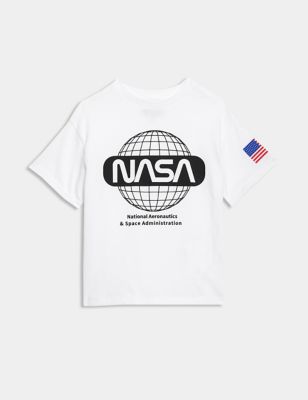 M&S Pure Cotton NASA T-Shirt (2-8 Yrs) - 4-5 Y - White Mix, White Mix