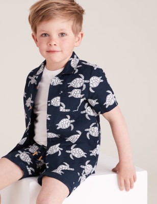 

Boys M&S Collection 2pc Pure Cotton Turtle Print Shirt with Shirt (2-7 yrs) - Navy Mix, Navy Mix