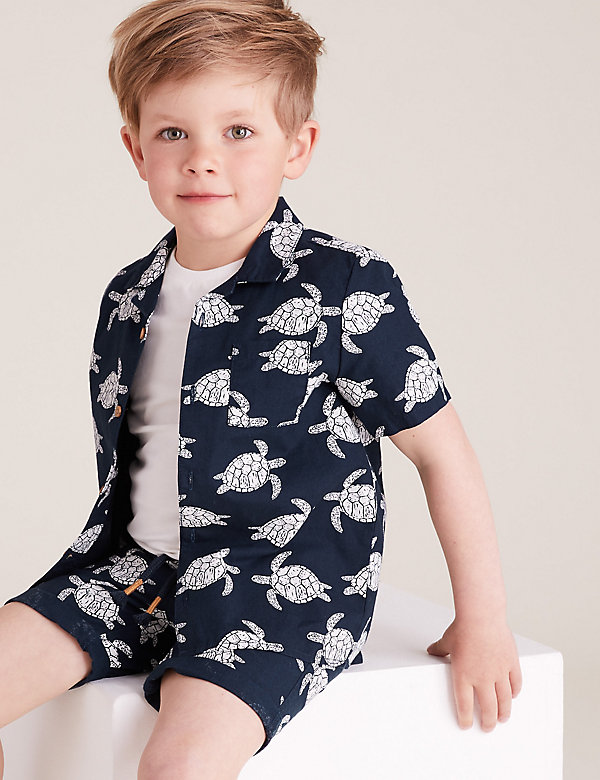 2pc Pure Cotton Turtle Print Shirt with Shirt (2-7 yrs) - AT