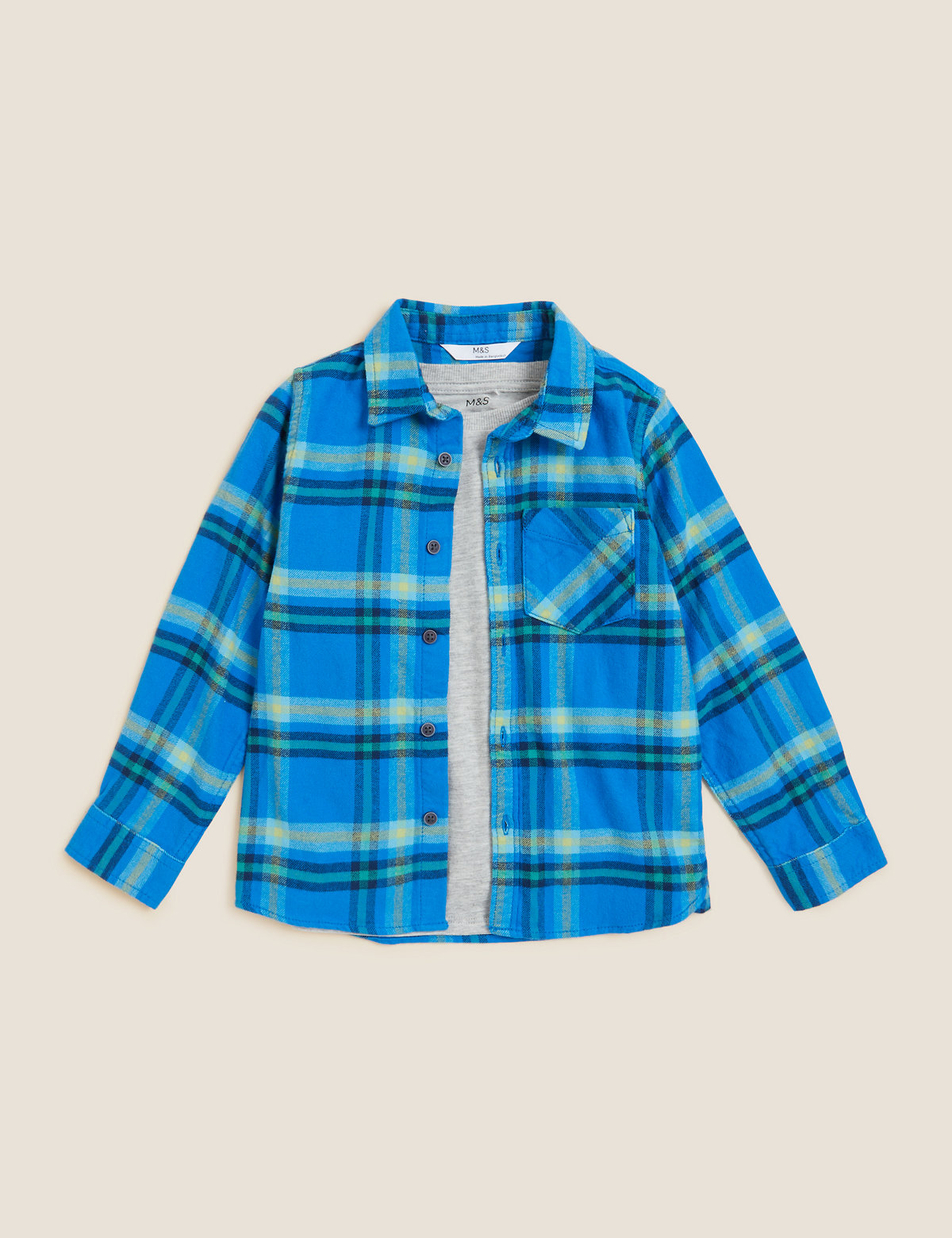 2pc Cotton Rich Checked Shirt with T-Shirt