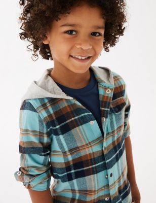Cotton Rich Checked Hooded Shirt (2-7 Yrs) - CY