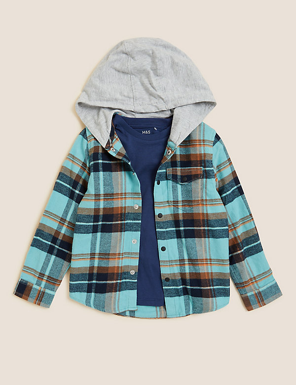 Cotton Rich Checked Hooded Shirt (2-7 Yrs)