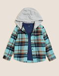 Cotton Rich Checked Hooded Shirt