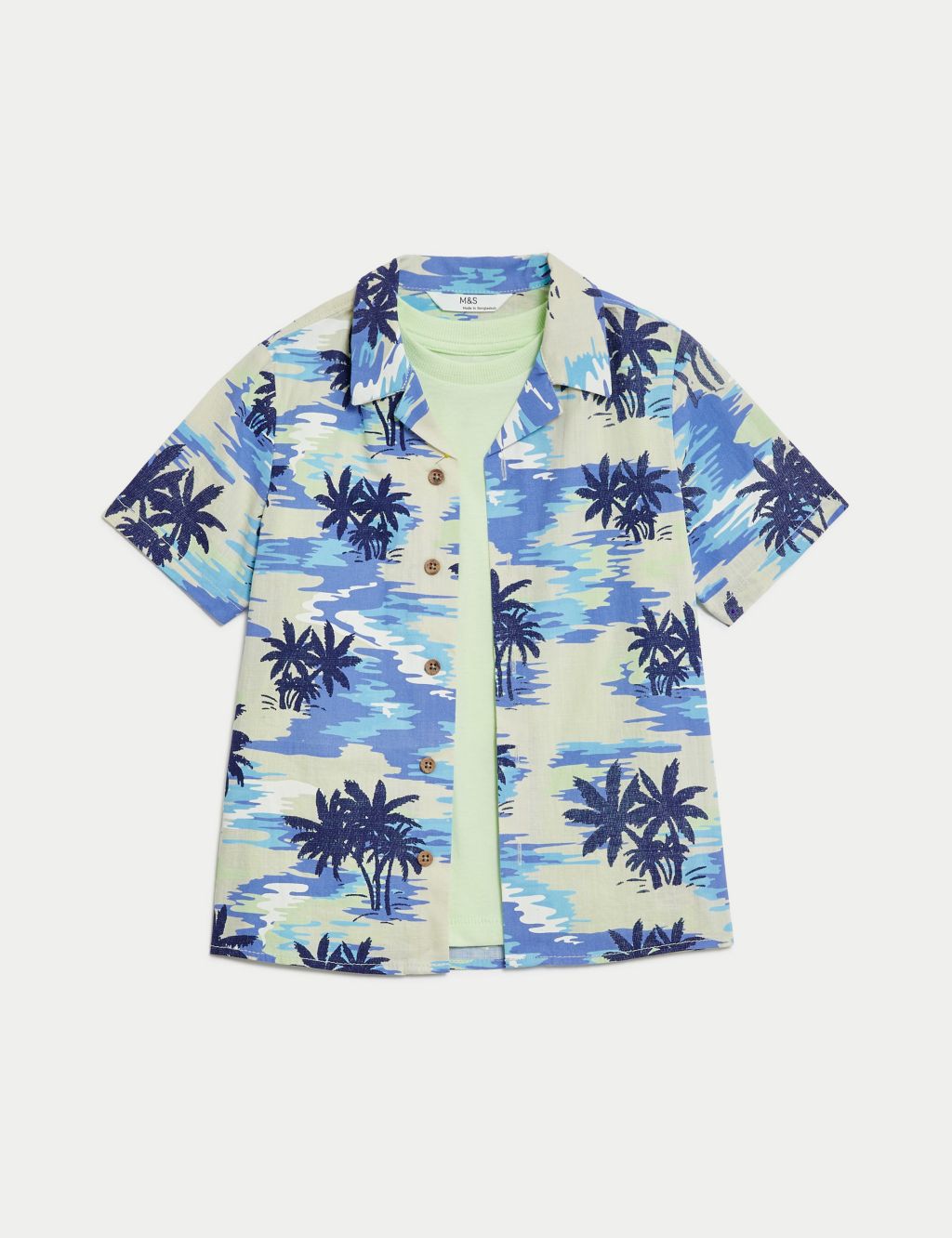 Pure Cotton Palm Print Shirt & T-Shirt Set (2-8 Yr)