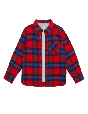 

M&S Collection Conjunto de 2 piezas de camiseta y camisa de cuadros de algodón (2-7 años) - Red Mix, Red Mix