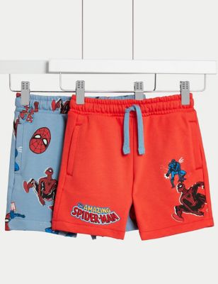 M&S Boy's 2pk Cotton Rich Spider-Man Shorts (2-8 Yrs) - 2-3 Y - Red Mix, Red Mix