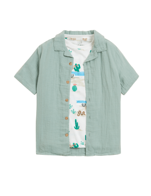 

Boys M&S Collection 2pc Pure Cotton Shirt with T-Shirt (2-7 Yrs) - Green Mix, Green Mix
