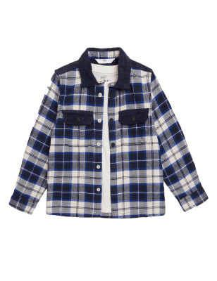 

Boys M&S Collection 2pc Cotton Rich Checked Shirt and T-Shirt (2-7 Yrs) - Blue Mix, Blue Mix