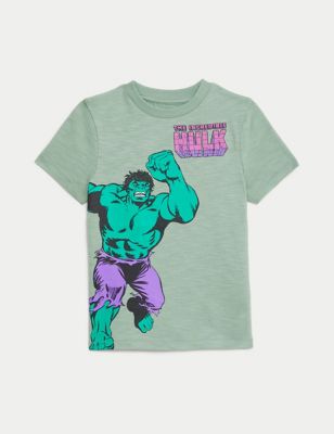 M&S Boys Pure Cotton The Incredible Hulk T-Shirt (2-8 Yrs) - 3-4 Y - Green, Green