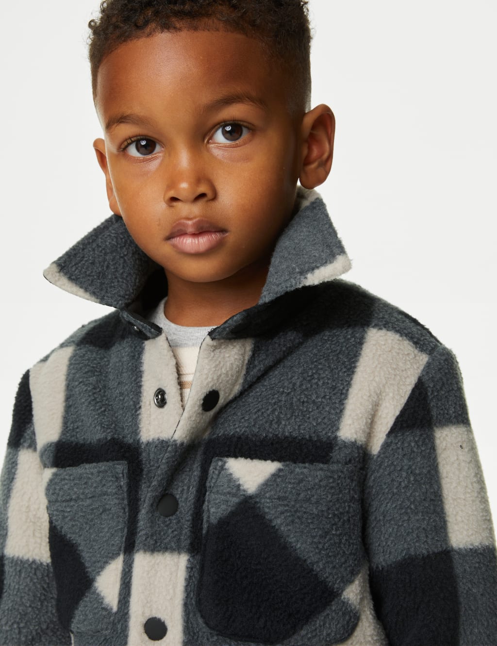 Boys Fleece Checkered Overshirt Olive Beige