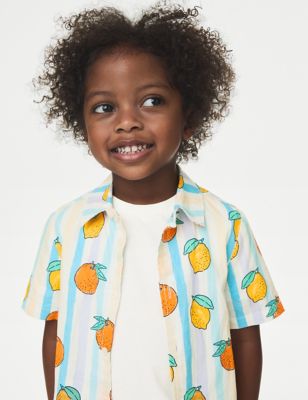 M&S Boys Pure Cotton Fruit Print Shirt & T-Shirt Set (2-8 Yrs) - 7-8 Y - Multi, Multi