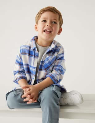 

M&S Collection Conjunto de 2 piezas con camisa y camiseta de algodón (2-8 años) - Blue Mix, Blue Mix